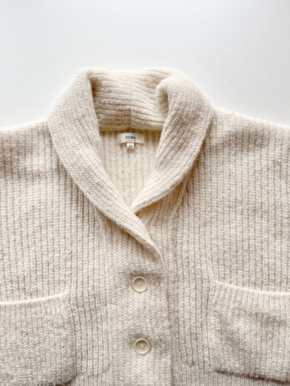 OZMA Sloan Brush Ivory Alpaca Blend Knit Cropped Shawl Cardigan Sweater, Size XS - Picture 8 of 13